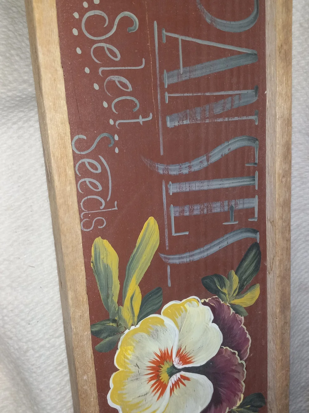 Hand-Painted Floral Wall Plaque Framed Yellow, White & Purple